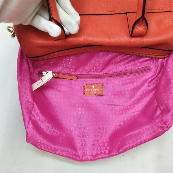 Kate Spade Red Leather Bow Double Handles Zipper Satchel Bag - Picture 13 of 16